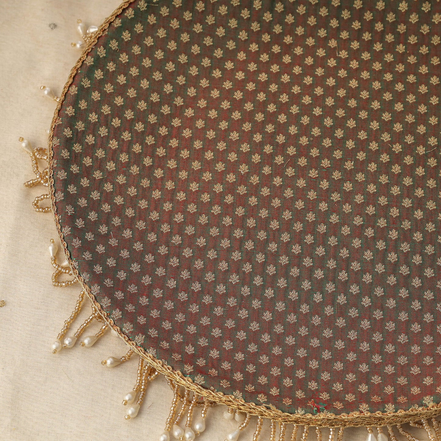 Green mirror beads karwa chauth thali set 02 - handcrafted