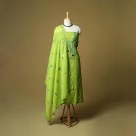 Mirror work embroidered cotton 3pc unstitched dress