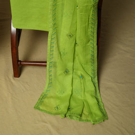 Mirror work embroidered cotton 3pc unstitched dress