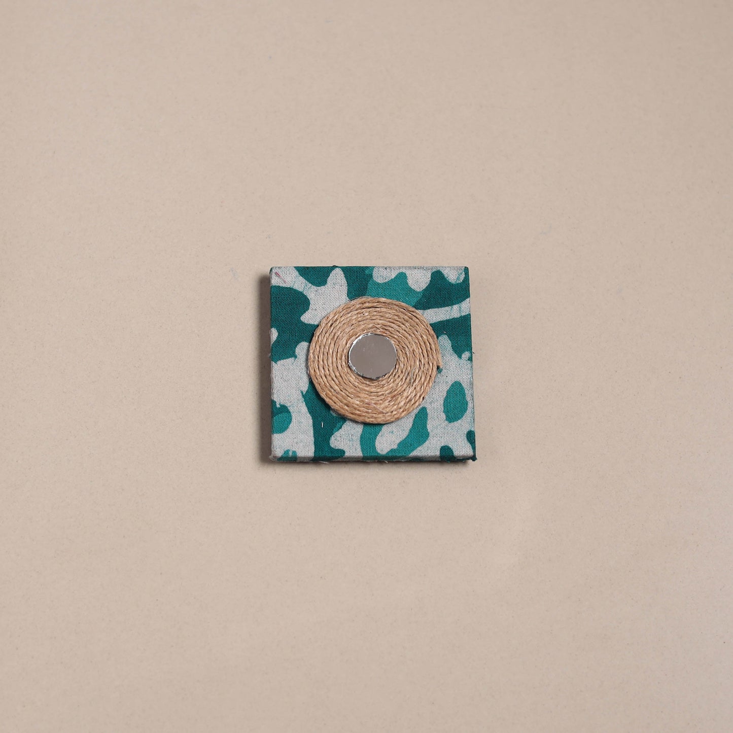 Green - mirror work handmade fabart jute magnet 05
