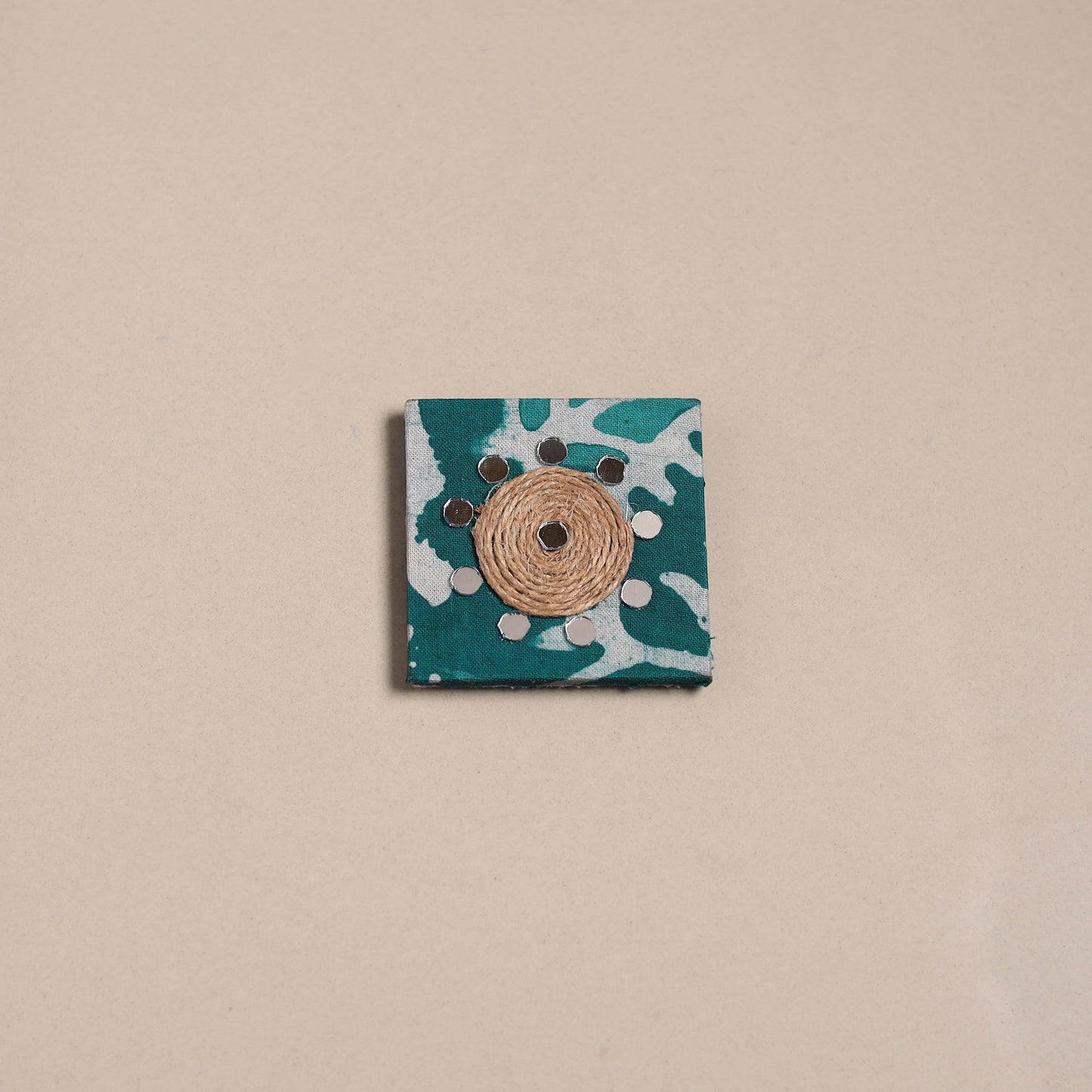Green - mirror work handmade fabart jute magnet 24