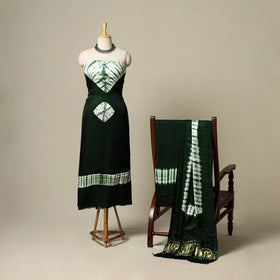 Green - modal silk 3pc unstitched shibori dress material 21