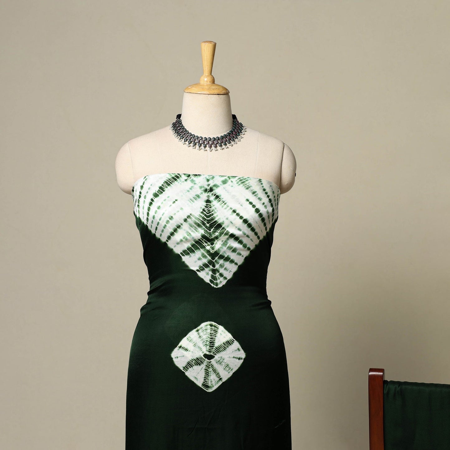 Green - modal silk 3pc unstitched shibori dress material 21