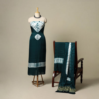 Green - modal silk 3pc unstitched shibori dress material 23