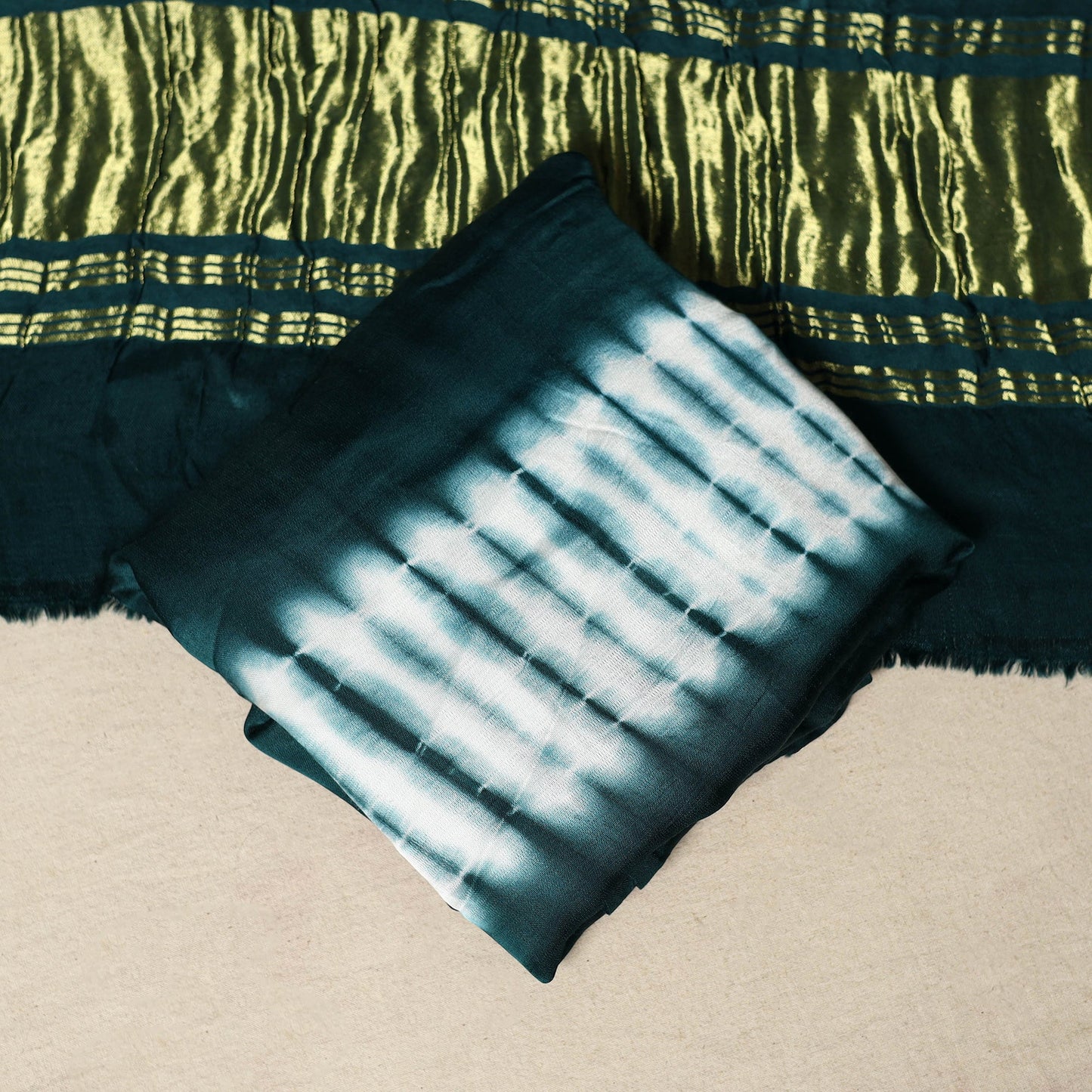 Green - modal silk 3pc unstitched shibori dress material 23