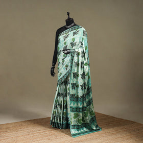 Green - modal silk hand bagru saree 10 - handcrafted