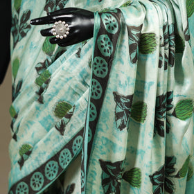 Green - modal silk hand bagru saree 10 - handcrafted