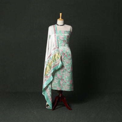 Modal silk hand block sanganeri print 2pc unstitched dress