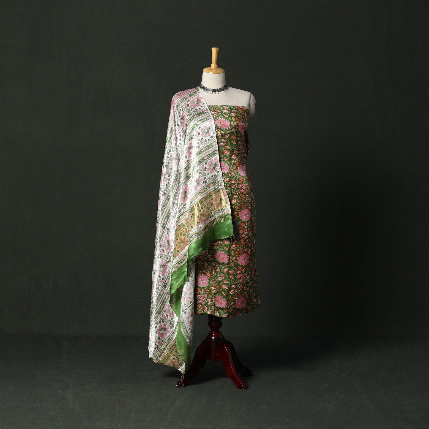 Modal silk hand block sanganeri print 2pc unstitched dress