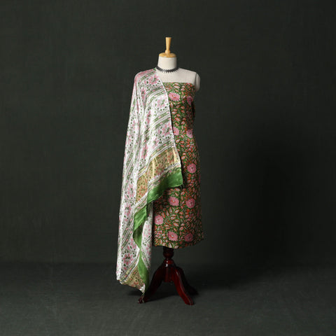 Modal silk hand block sanganeri print 2pc unstitched dress