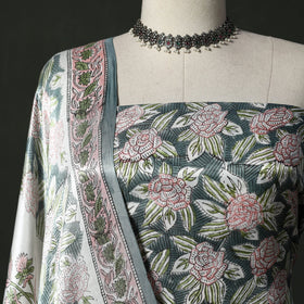 Modal silk hand block sanganeri print 2pc unstitched dress