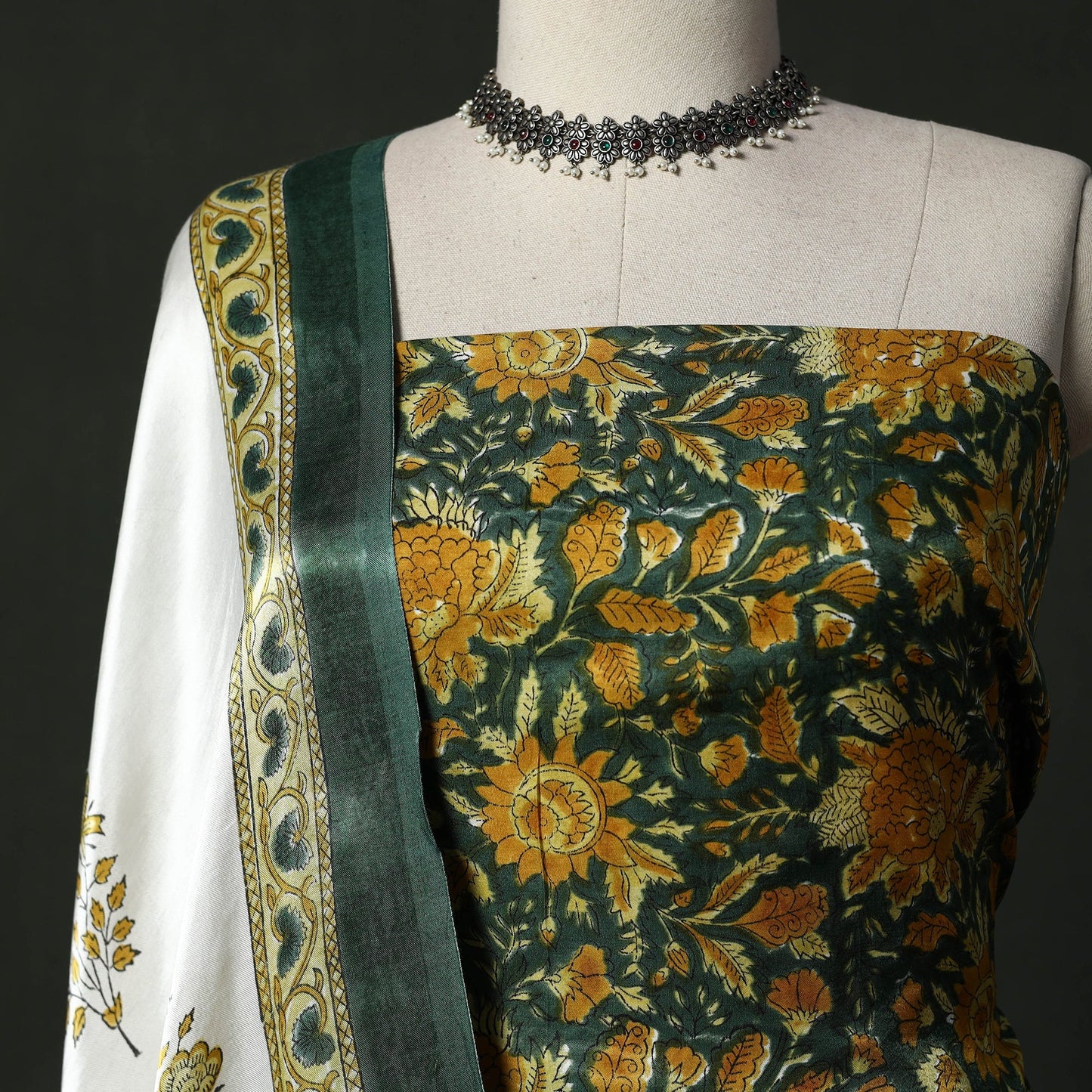 Modal silk hand block sanganeri print 2pc unstitched dress