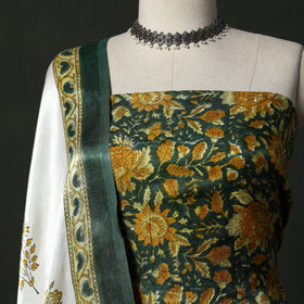 Modal silk hand block sanganeri print 2pc unstitched dress