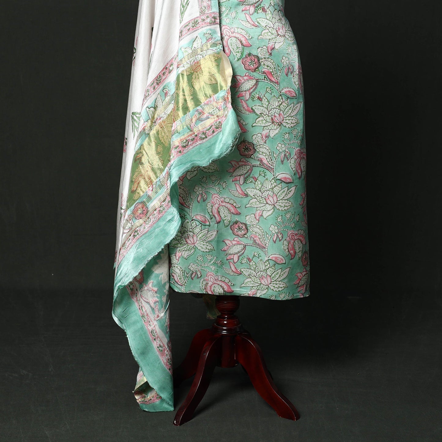 Modal silk hand block sanganeri print 2pc unstitched dress