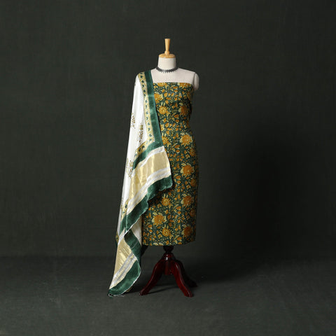 Modal silk hand block sanganeri print 2pc unstitched dress