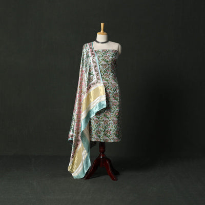 Modal silk hand block sanganeri print 2pc unstitched dress