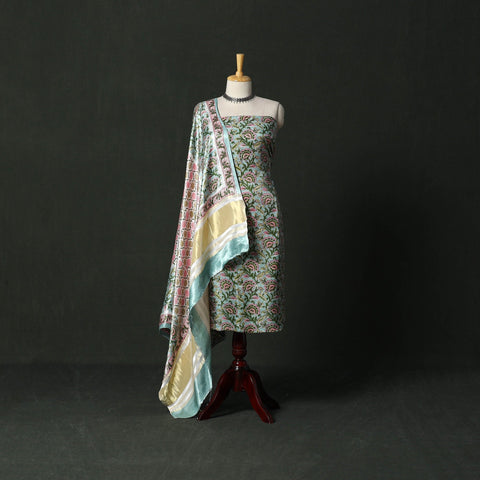 Modal silk hand block sanganeri print 2pc unstitched dress