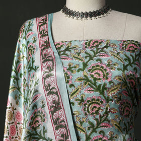 Modal silk hand block sanganeri print 2pc unstitched dress