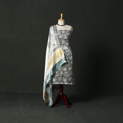 Modal silk hand block sanganeri print 2pc unstitched dress
