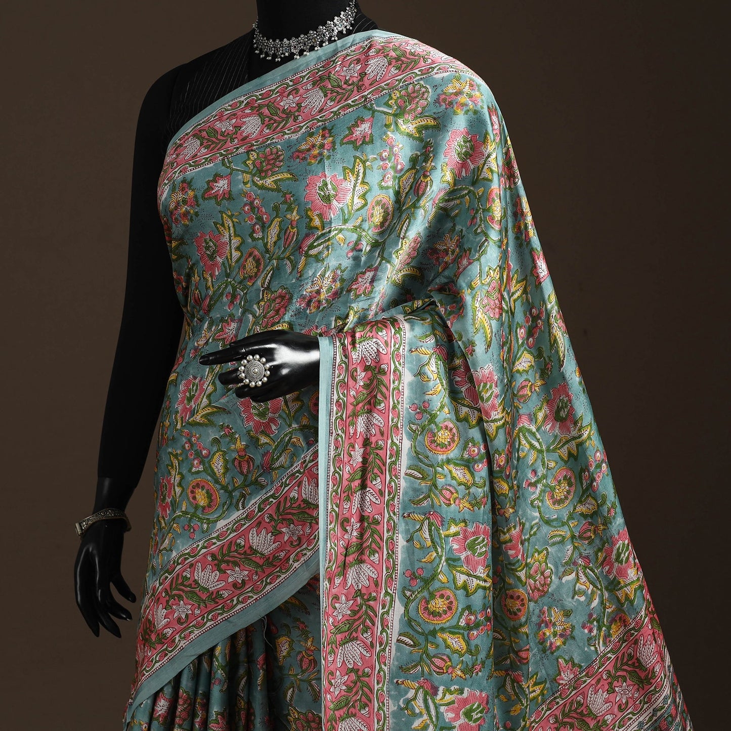 Modal silk hand sanganeri saree 02 - handcrafted