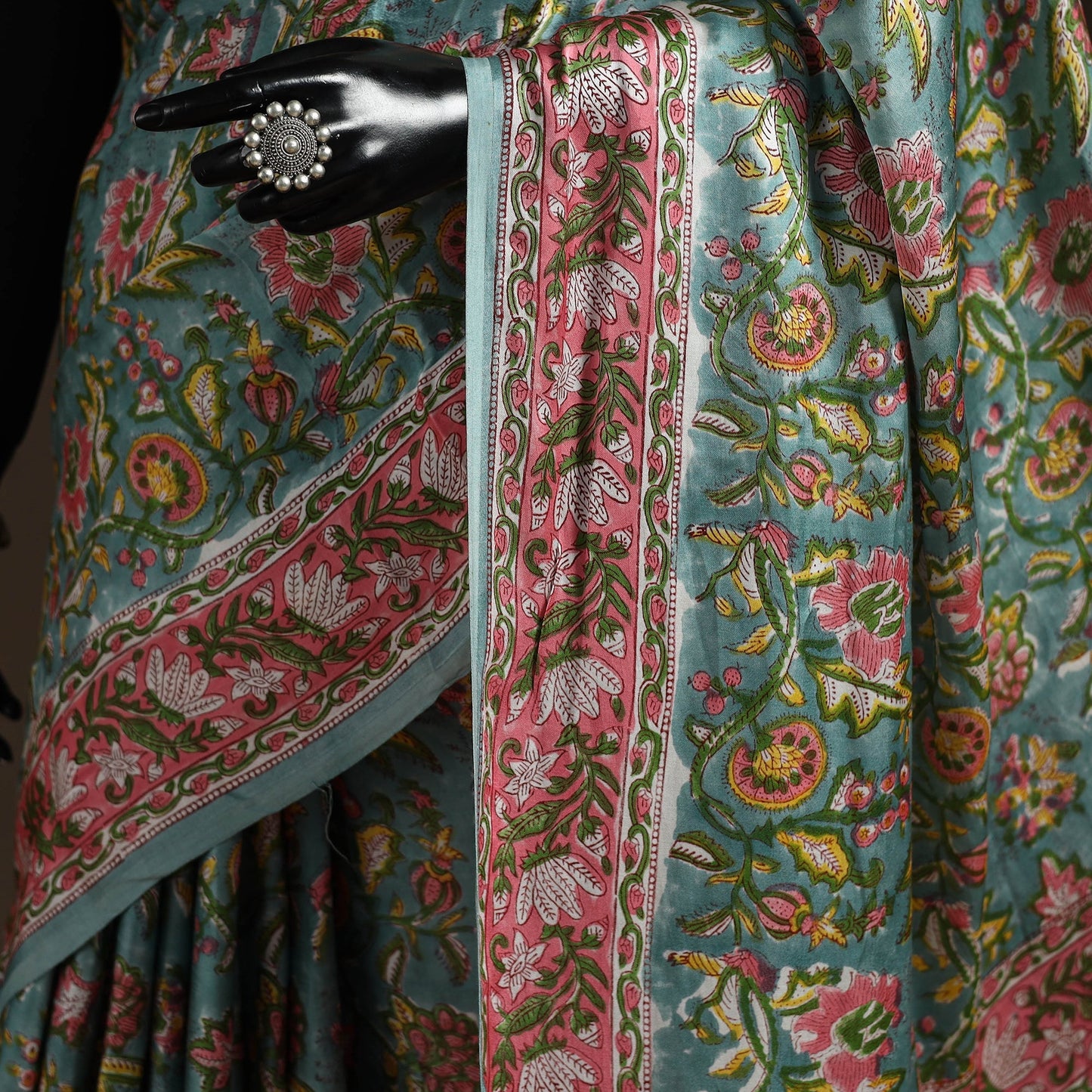 Modal silk hand sanganeri saree 02 - handcrafted