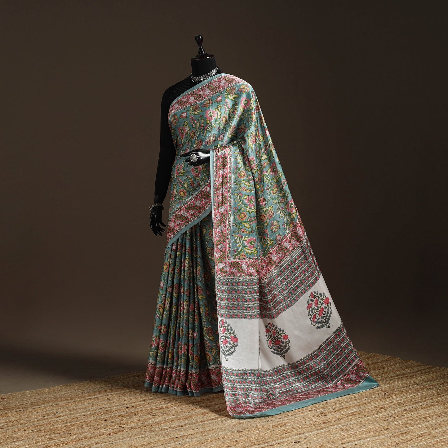 Modal silk hand sanganeri saree 02 - handcrafted