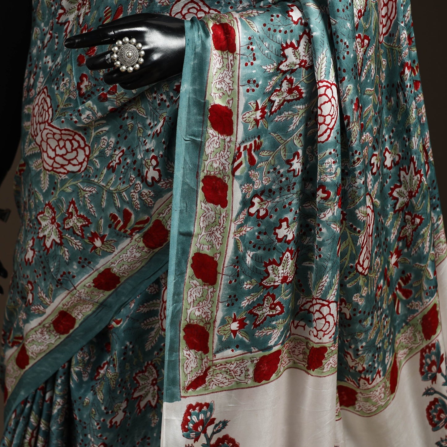 Modal silk hand sanganeri saree 05 - handcrafted