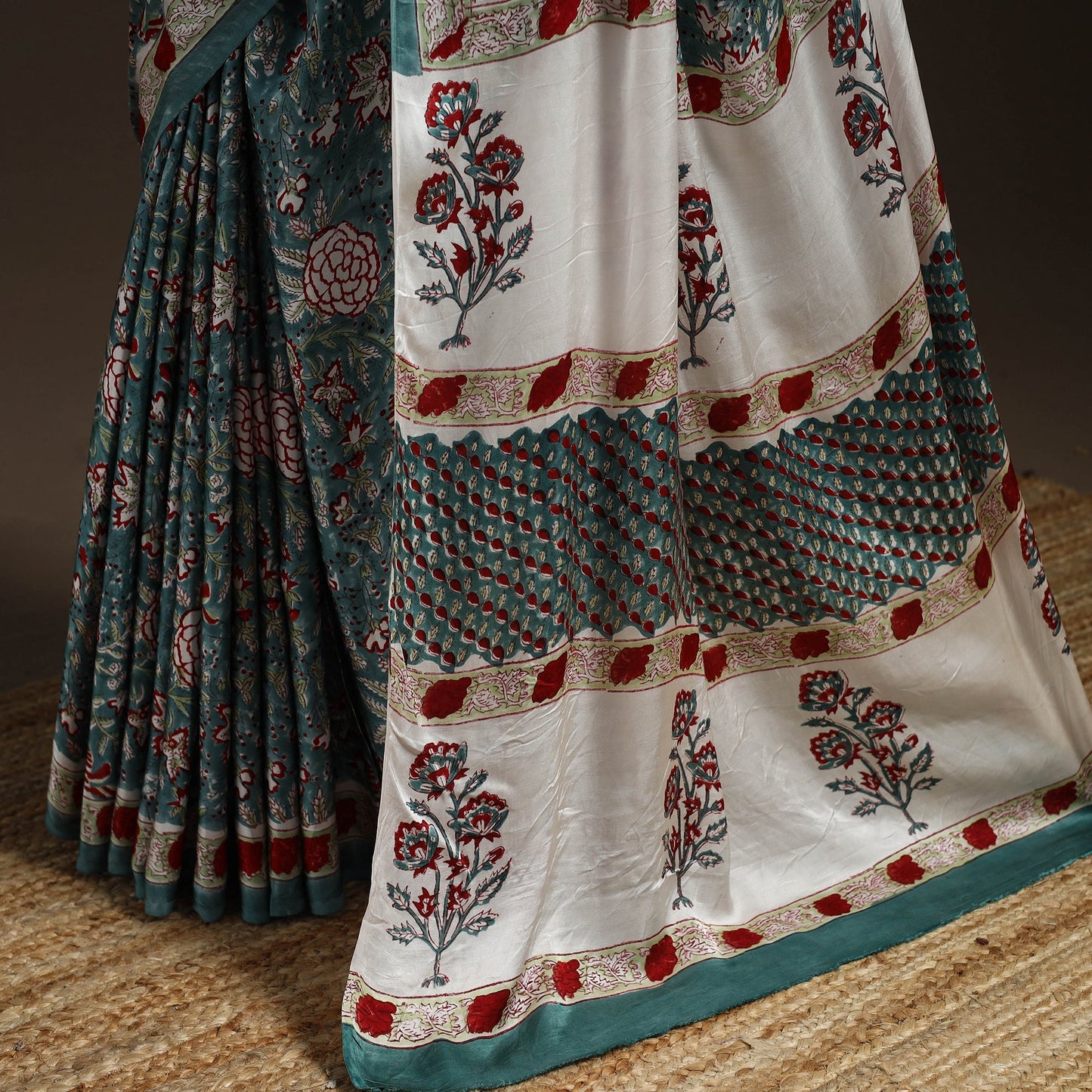 Modal silk hand sanganeri saree 05 - handcrafted
