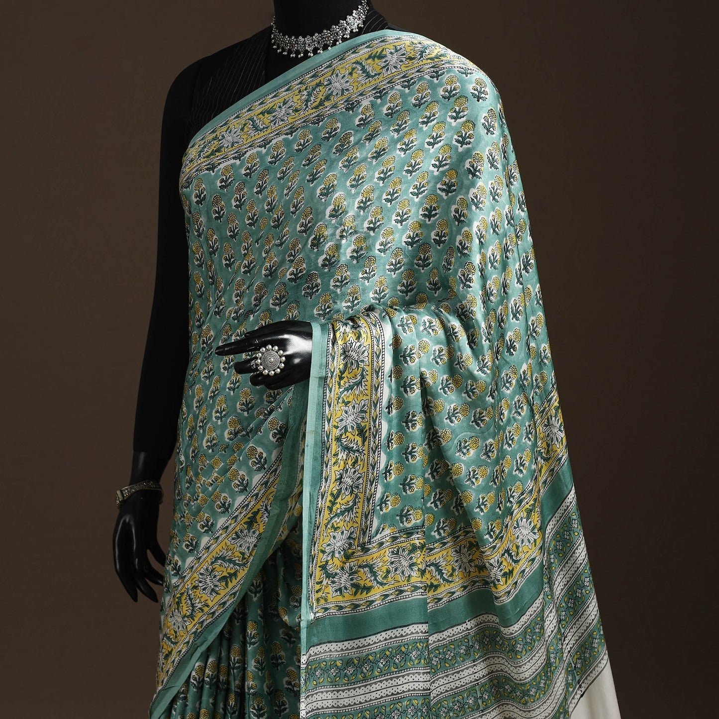 Modal silk hand sanganeri saree 07 - handcrafted