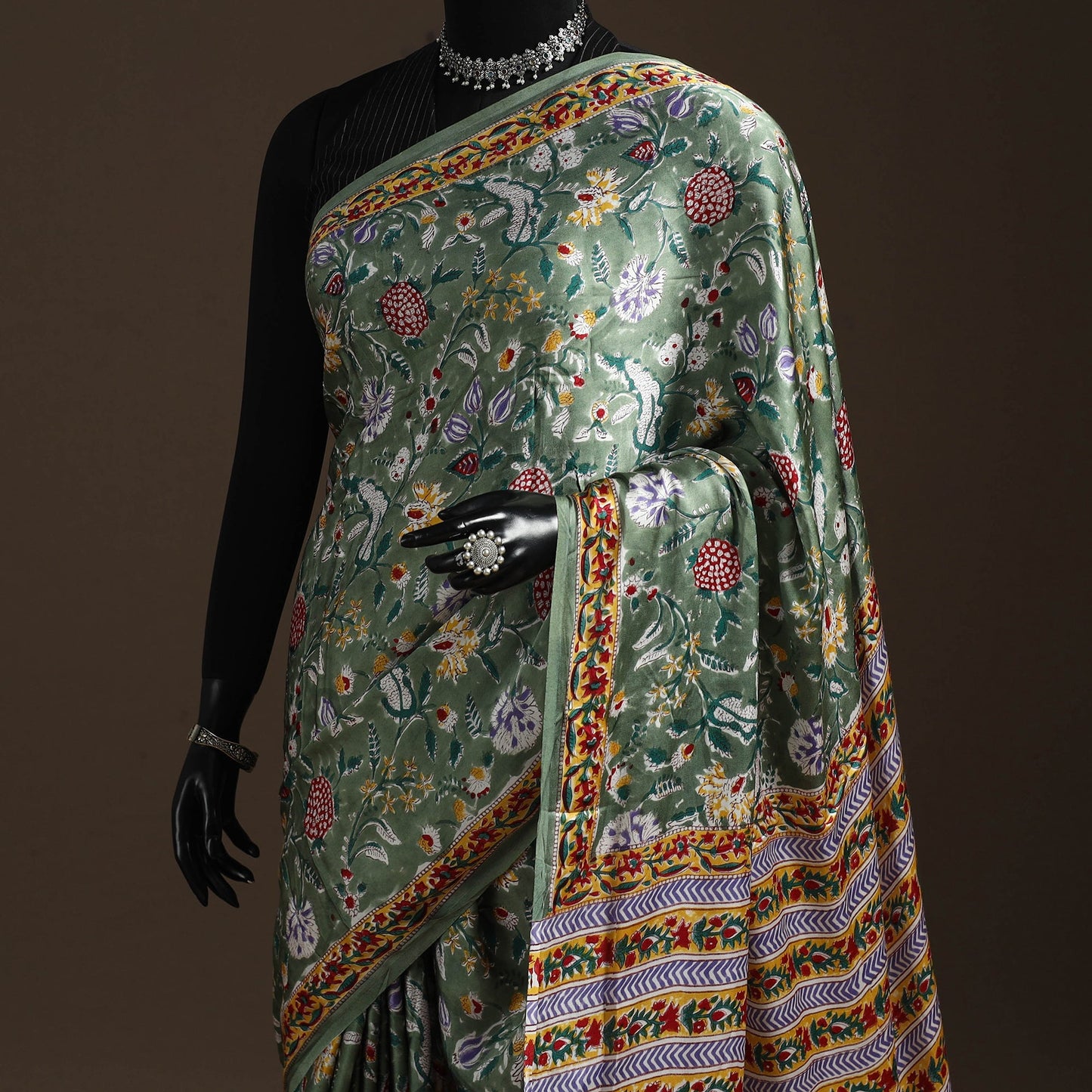 Modal silk hand sanganeri saree 08 - handcrafted