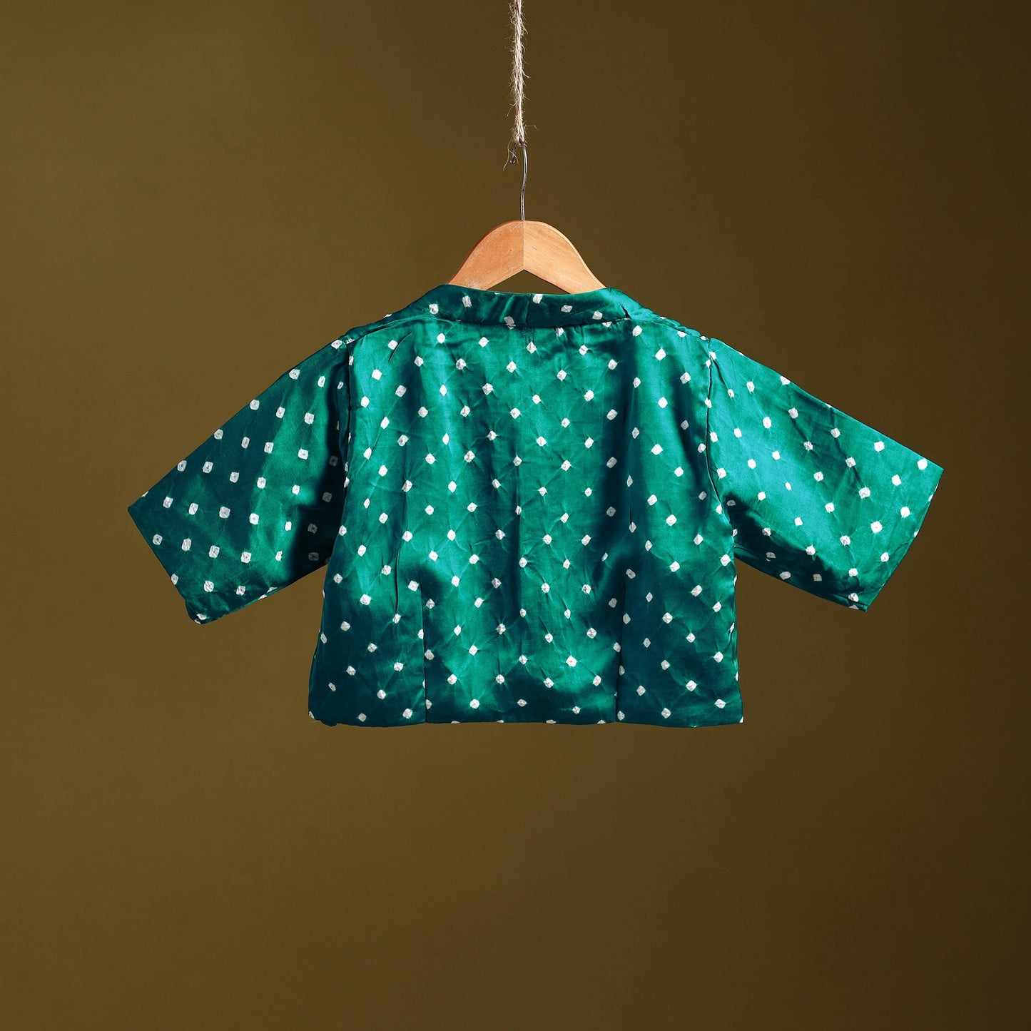 Green - modal silk stitched tie-dye bandhani blouse 02