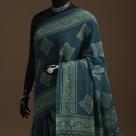 Green - mul cotton hand batik saree 11 - handcrafted