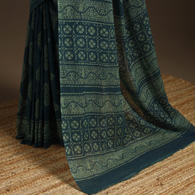 Green - mul cotton hand batik saree 11 - handcrafted