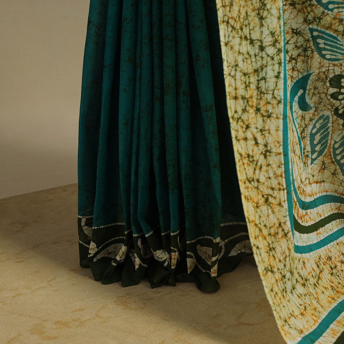 Green - mul cotton hand batik saree 13 - handcrafted