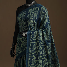 Green - mul cotton hand batik saree 13 - handcrafted