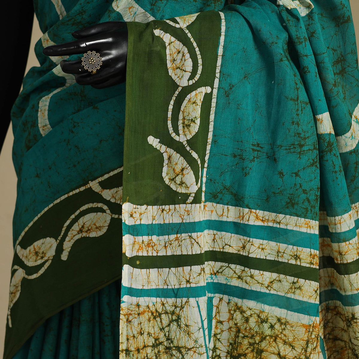 Green - mul cotton hand batik saree 13 - handcrafted