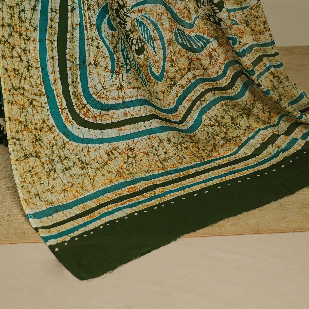 Green - mul cotton hand batik saree 13 - handcrafted