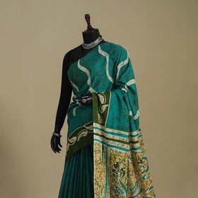 Green - mul cotton hand batik saree 13 - handcrafted