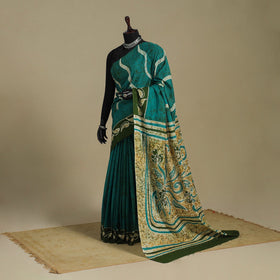 Green - mul cotton hand batik saree 13 - handcrafted