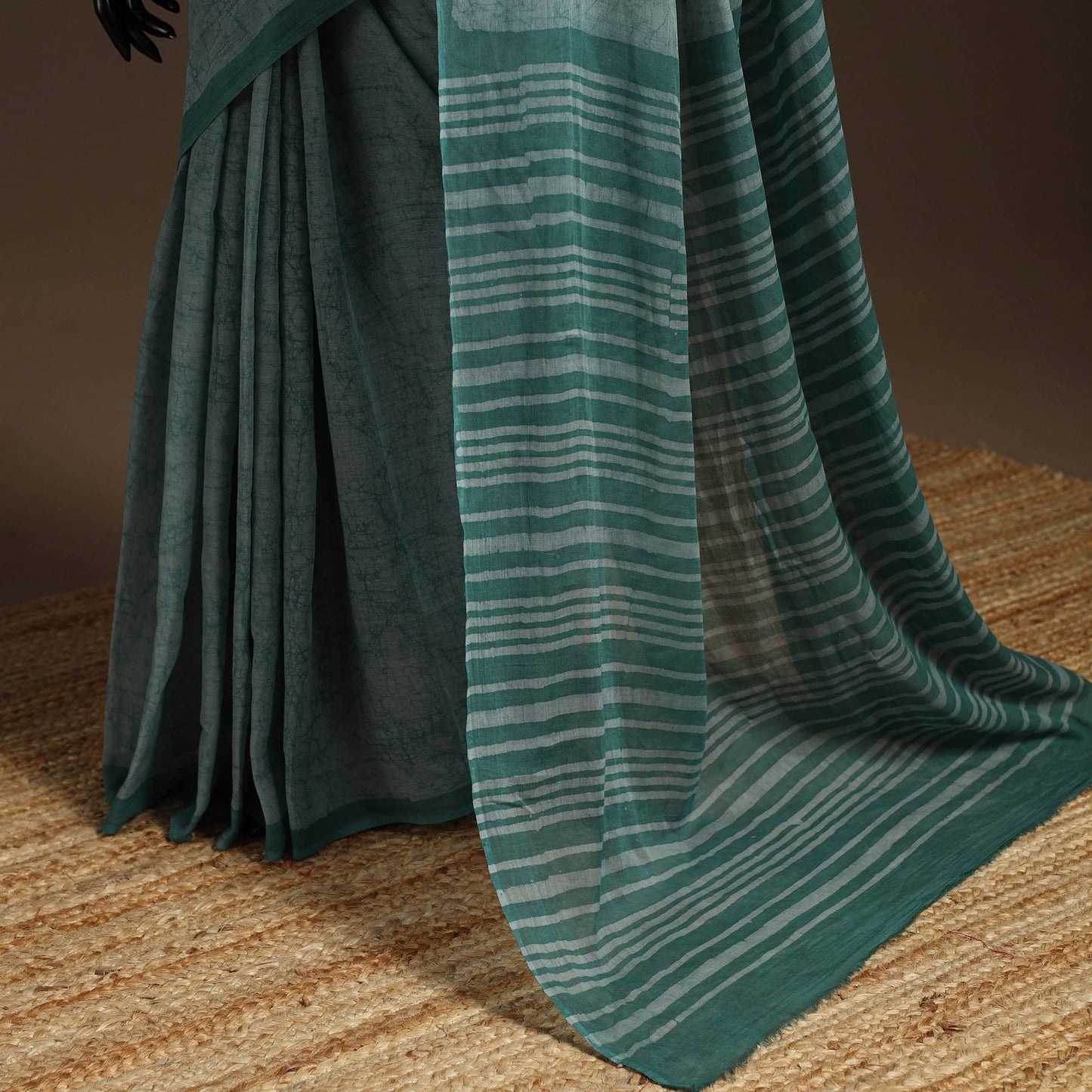 Green - mul cotton hand batik saree 18 - handcrafted