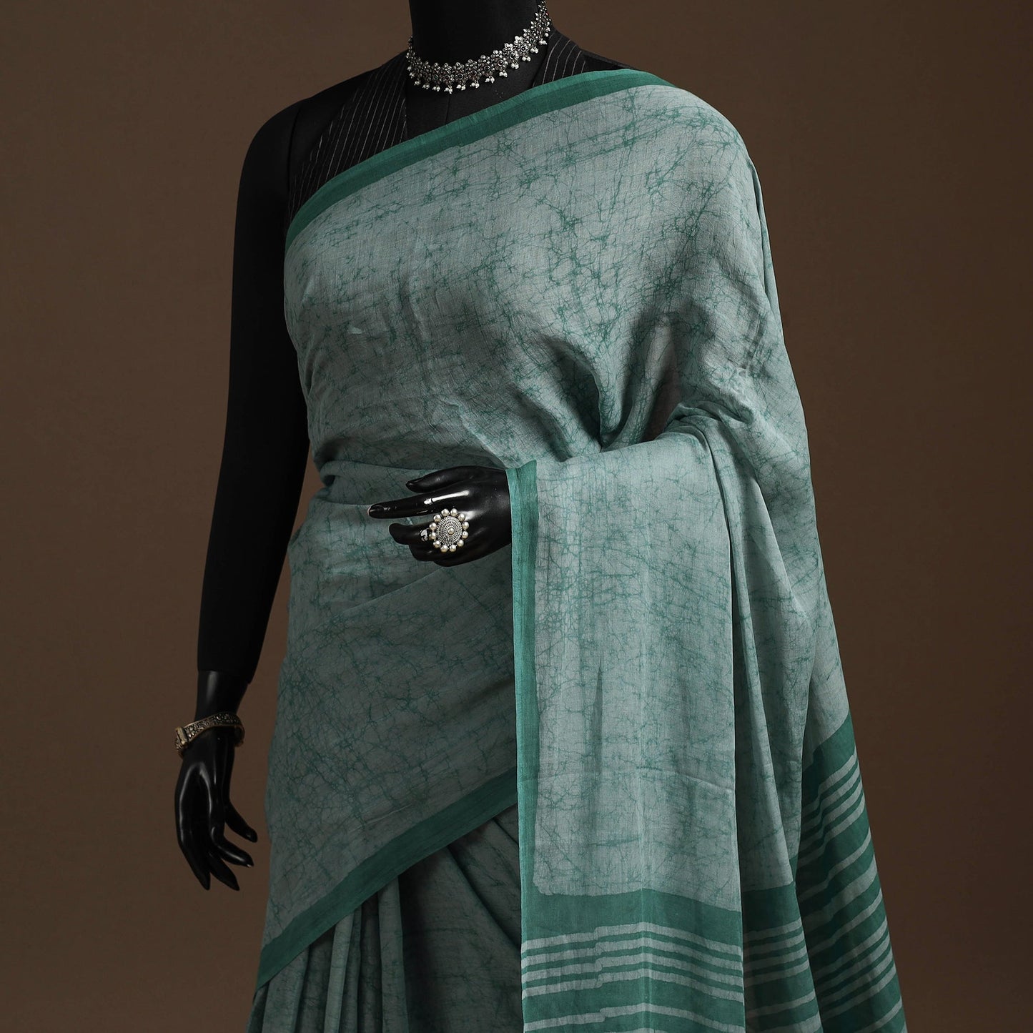 Green - mul cotton hand batik saree 18 - handcrafted