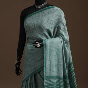 Green - mul cotton hand batik saree 18 - handcrafted