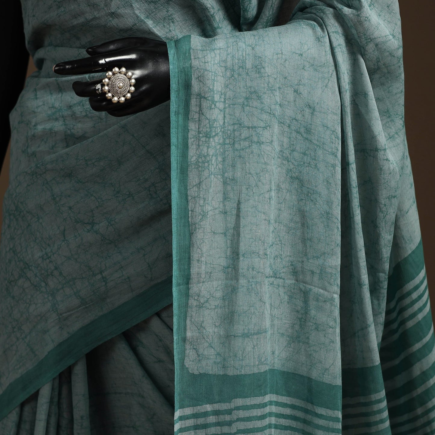 Green - mul cotton hand batik saree 18 - handcrafted