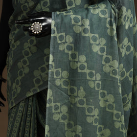 Green - mul cotton hand batik saree 20 - handcrafted