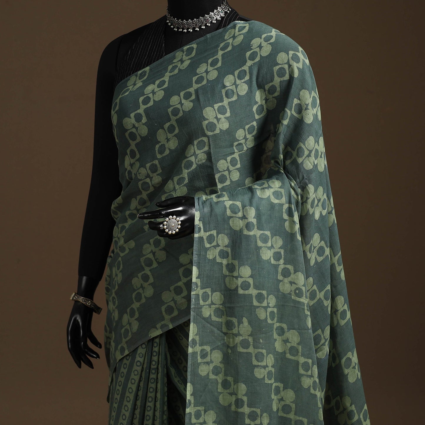 Green - mul cotton hand batik saree 20 - handcrafted