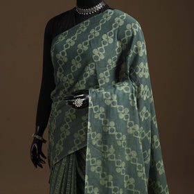 Green - mul cotton hand batik saree 20 - handcrafted