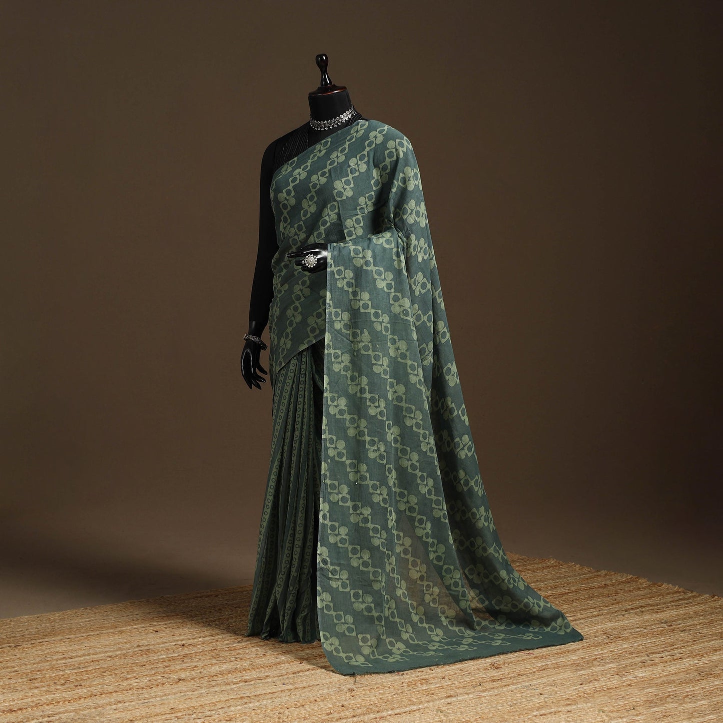 Green - mul cotton hand batik saree 20 - handcrafted