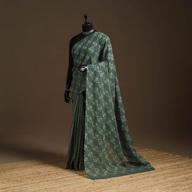 Green - mul cotton hand batik saree 20 - handcrafted