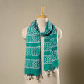 Buy Green Mul Cotton Hand Batik Print Stole with Tassels