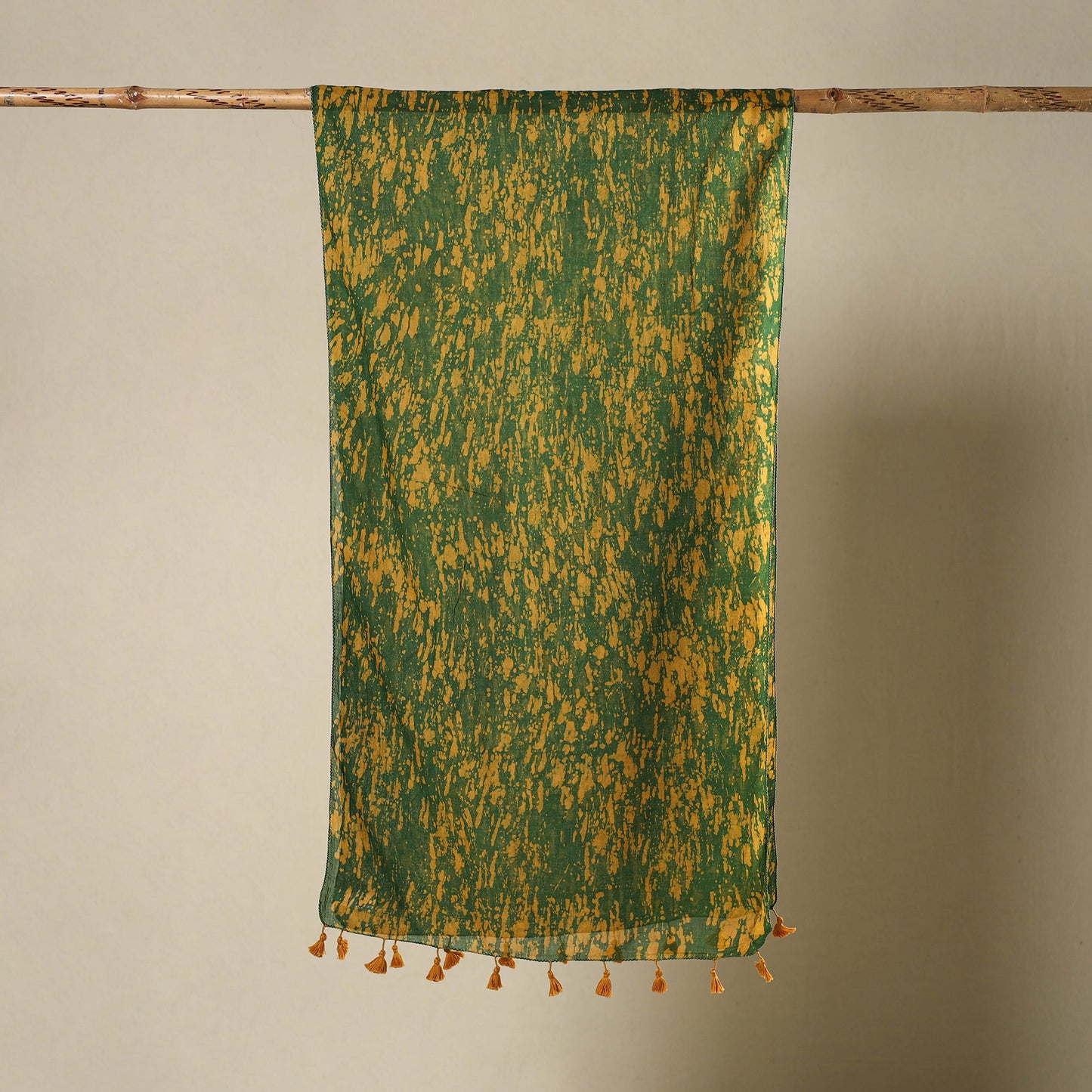 Buy Green Mul Cotton Hand Batik Print Stole with Tassels